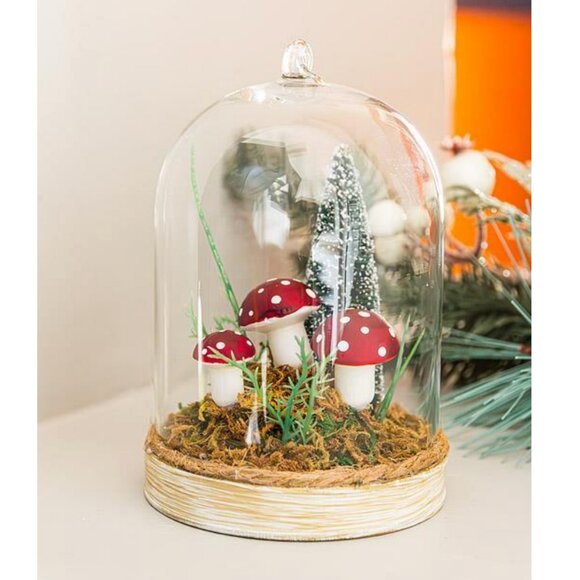 Mushroom in Forest Dome Glass Cloche - Picture 1 of 5